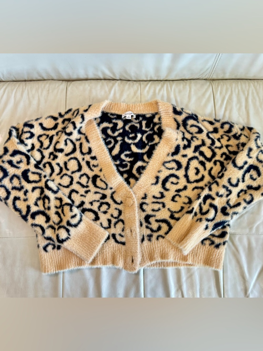 VS for Love & Lemons Beige/Black Fuzzy Leopard Cardigan - Picture 2 of 4